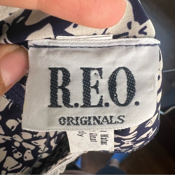 R.E.O Vintage Bow Print Long Sleeve Dress Lace Neckline - Picture 11 of 13